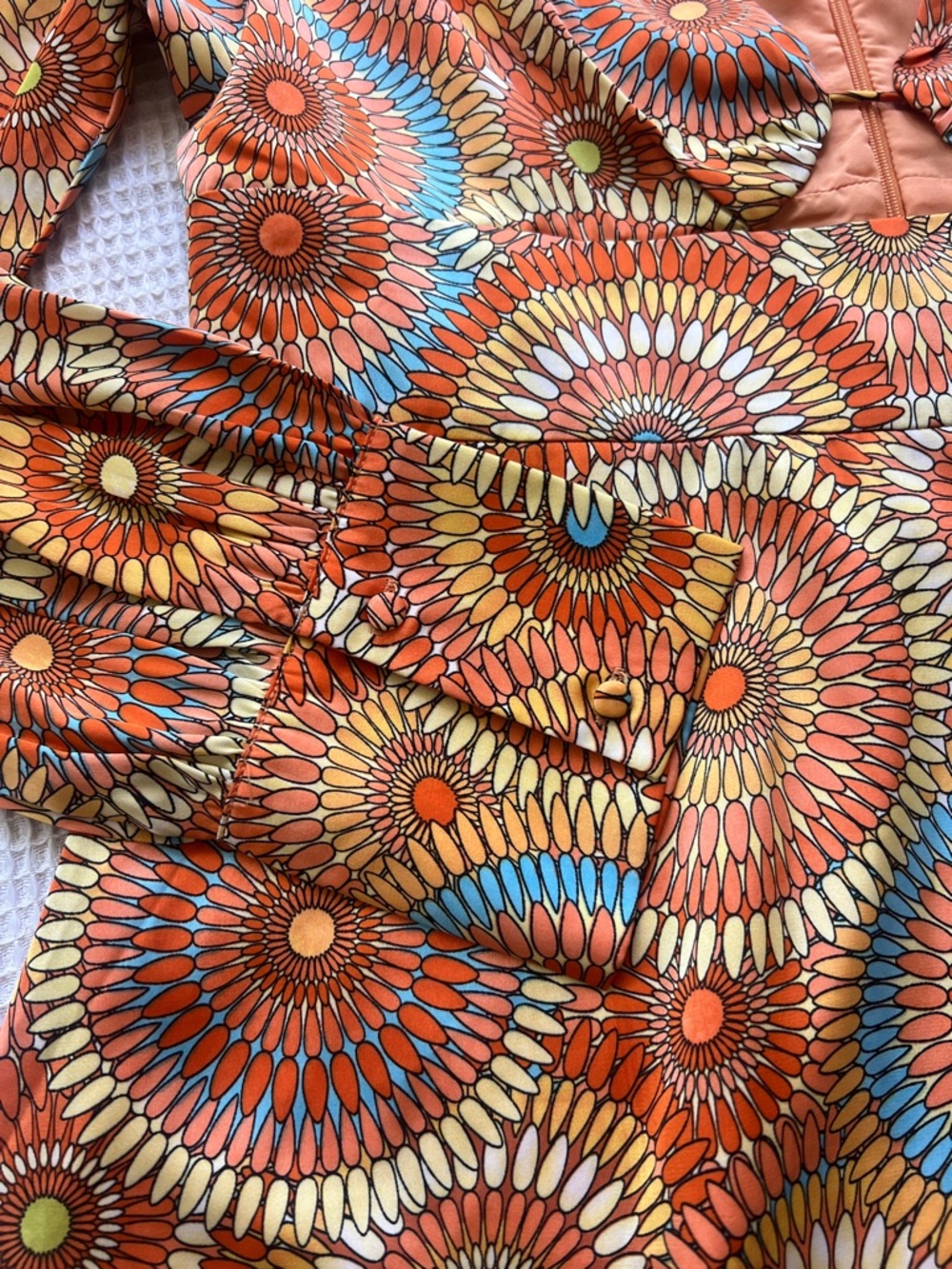 ACOA Retro 70s Psychedelic Flora Groovy Boho Mod Long Sleeve Mini Dress Sz L - Picture 12 of 12